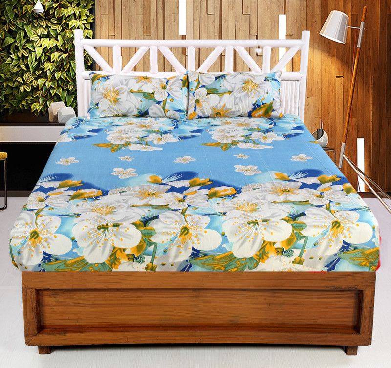 Welhous 140 TC Polycotton Double Floral Flat Bedsheet  (Pack of 3, Multicolor)