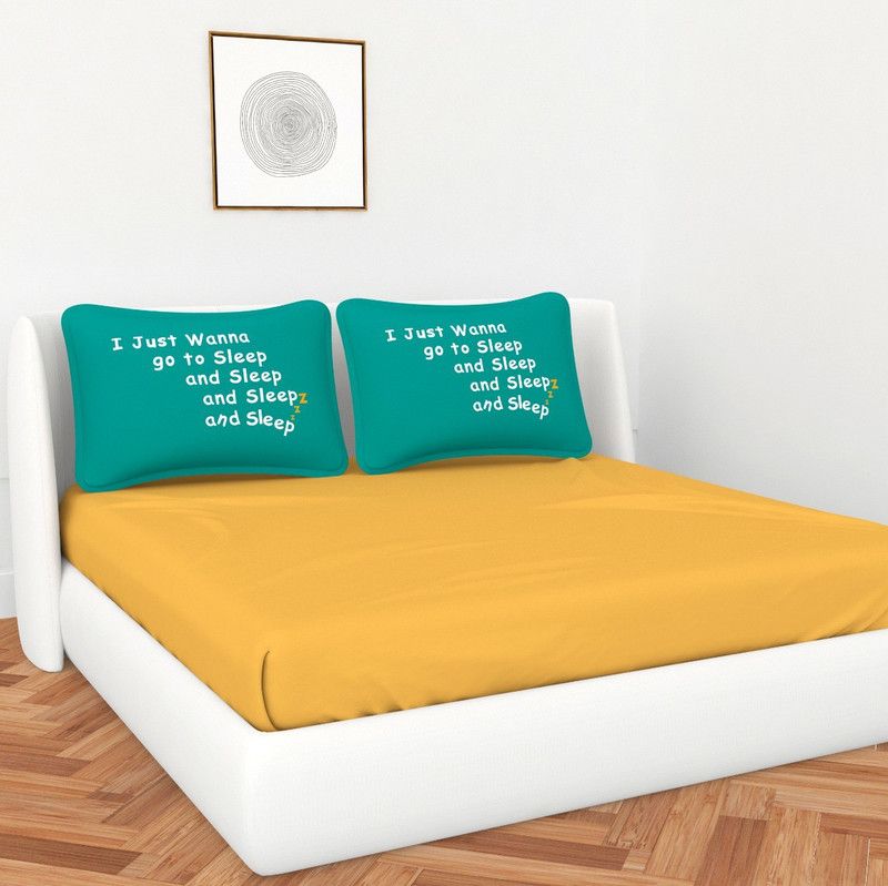 vdc 250 TC Polycotton Double Printed Flat Bedsheet  (Pack of 1, Yellow)