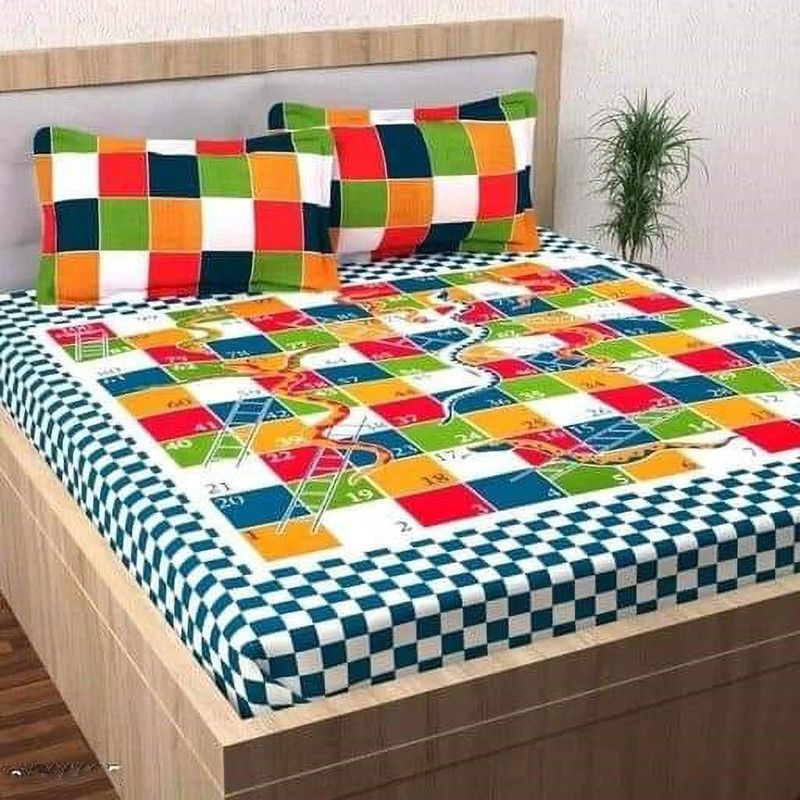 Winksome 155 TC Cotton Double Geometric Flat Bedsheet  (Pack of 1, Green)
