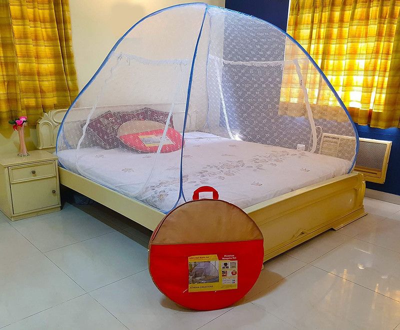 Athena Creations Polyester Adults Washable Embroidery Foldable Mosquito Net  (Blue, Tent)