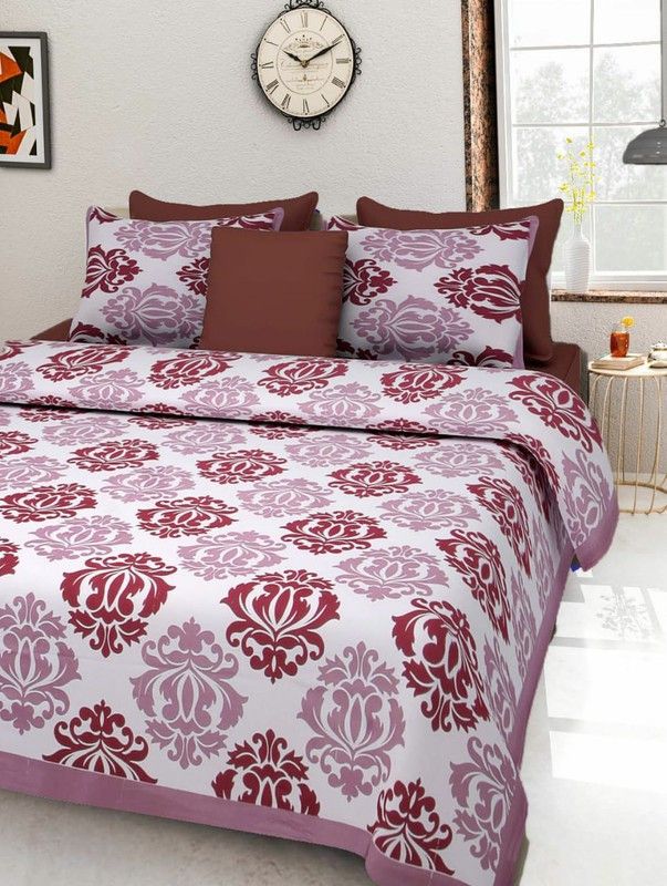 BADGUJAR 280 TC Cotton Double Printed Flat Bedsheet  (Pack of 1, Pink)