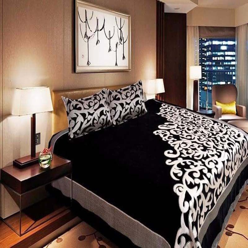 HomeStore-YEP 200 TC Velvet Double Floral Flat Bedsheet  (Pack of 1, Black1)