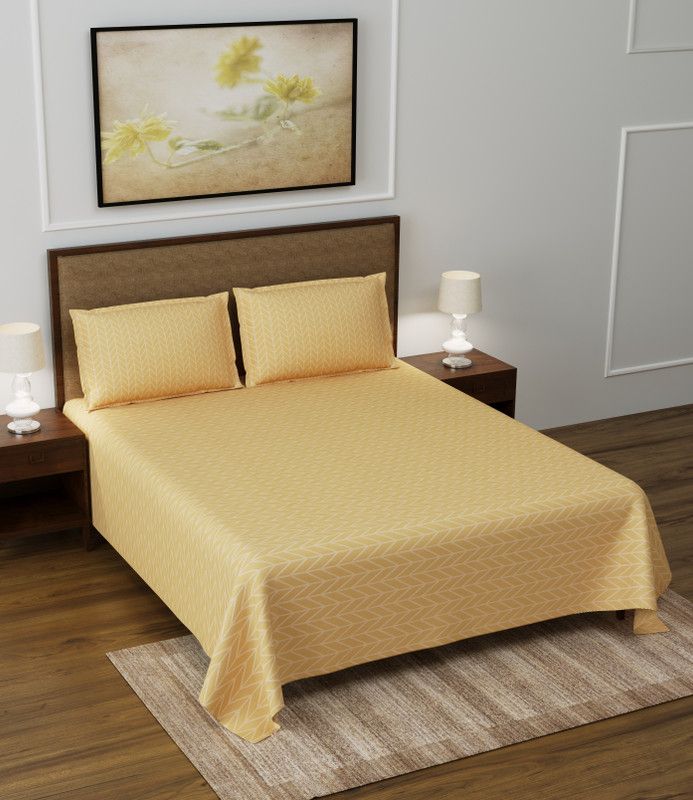 JAIPUR FABRIC 144 TC Polycotton Double Abstract Flat Bedsheet  (Pack of 1, Yellow)