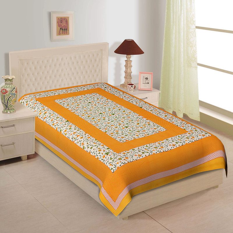 Indram 140 TC Cotton Single Floral Flat Bedsheet  (Pack of 1, Yellow)