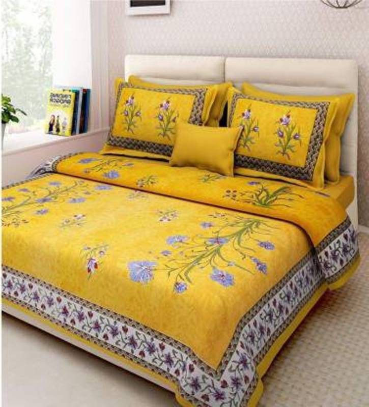 AMI CREATIVE 104 TC Cotton Double Cartoon Flat Bedsheet  (Pack of 1, Yellow)