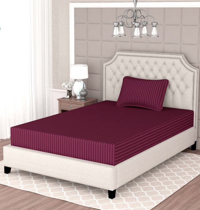 Regit 260 TC Cotton Single Striped Flat Bedsheet  (Pack of 1, Maroon)