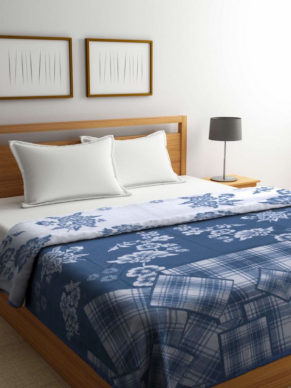 Raymond Home Floral Double Woollen Blanket for Heavy Winter  (100% Wool, Blue)