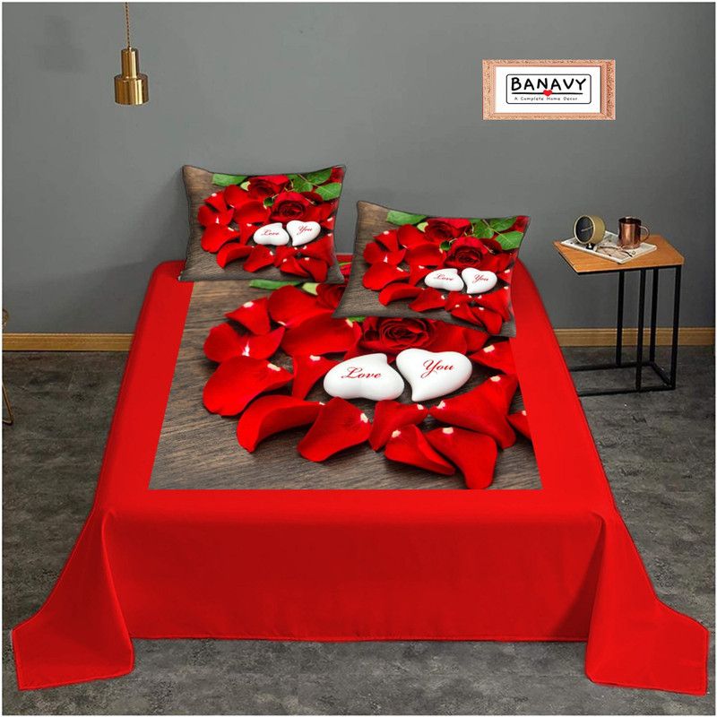 BANAVY 200 TC Velvet King 3D Printed Flat Bedsheet  (Pack of 1, Red)