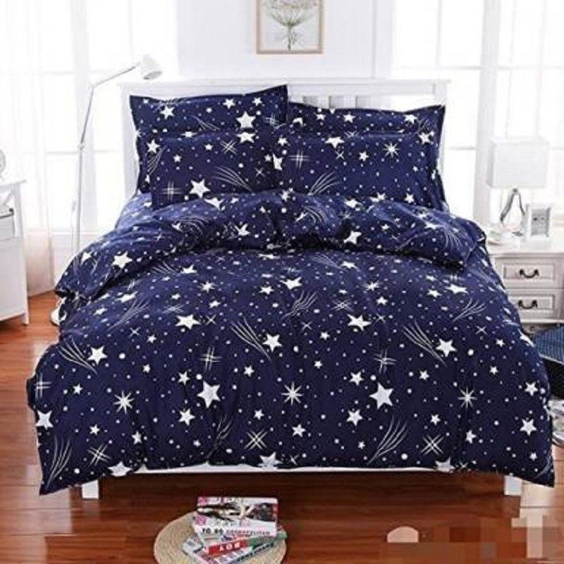 MAHAVEER DECOR 149 TC Polycotton Double 3D Printed Flat Bedsheet  (Pack of 1, Blue)