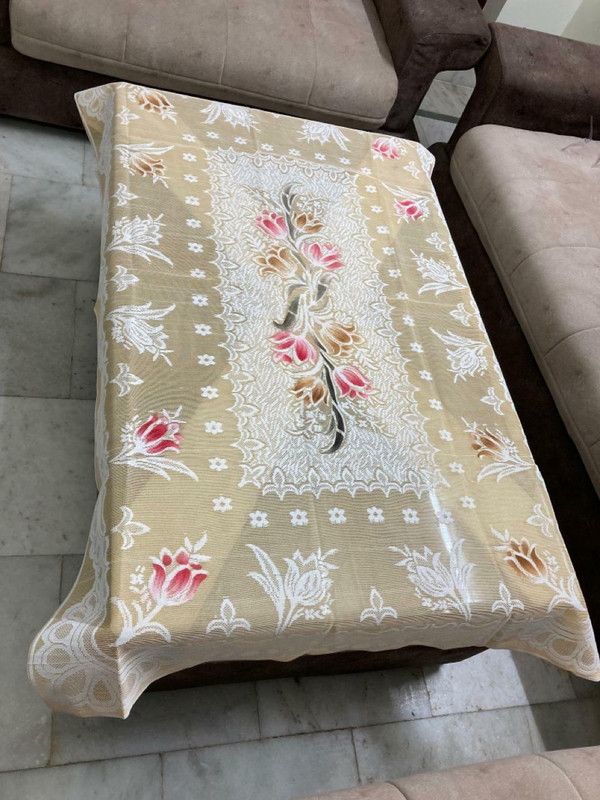 EASTTARDOMM Floral 4 Seater Table Cover  (Cream (Net Cloth), Polyester)