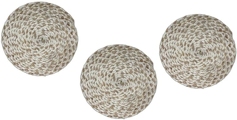 Dios Round Pack of 3 Table Placemat  (Brown, White, Jute)