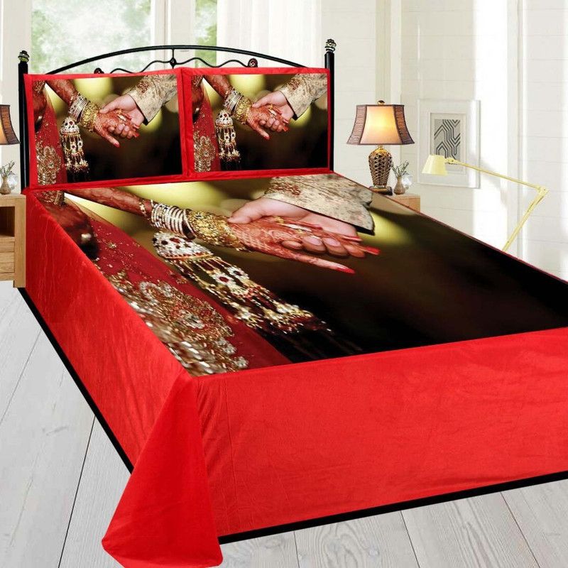 Dayal Creations 300 TC Velvet Double Printed Flat Bedsheet  (Pack of 3, Red)