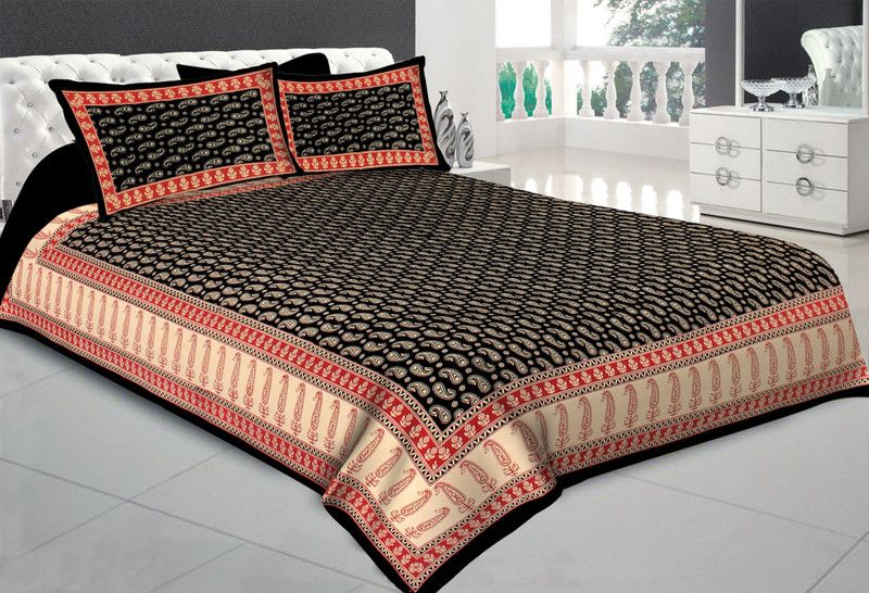 BUNIYATRADERS Cotton King Sized Bedding Set  (Black)