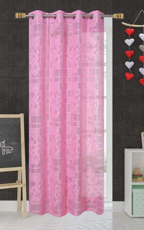 Galaxy Home Decor 274 cm (9 ft) Net Transparent Long Door Curtain Single Curtain  (Floral, Pink)