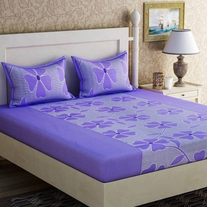 Heena Art Reversible Polycotton Queen Bed Cover  (Purple)
