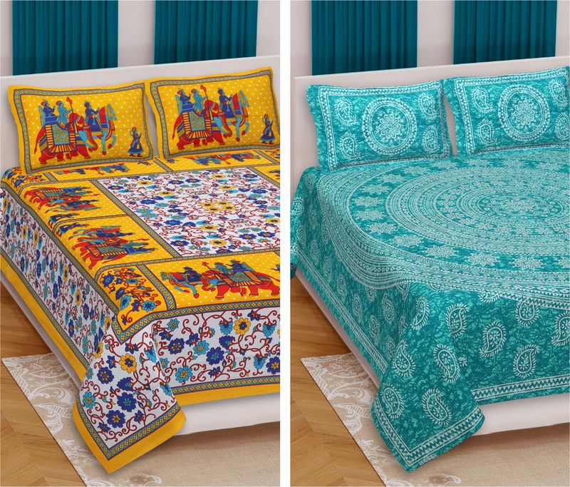 Cotton King Bedsheet  (Pack of 2, Multicolor)