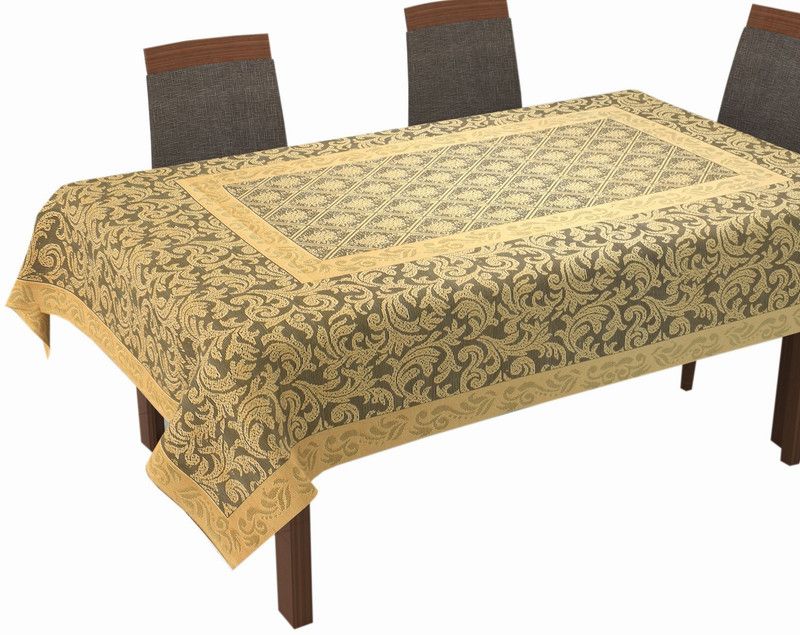 Salford Floral 6 Seater Table Cover  (Gold, Net Cloth, Cotton)