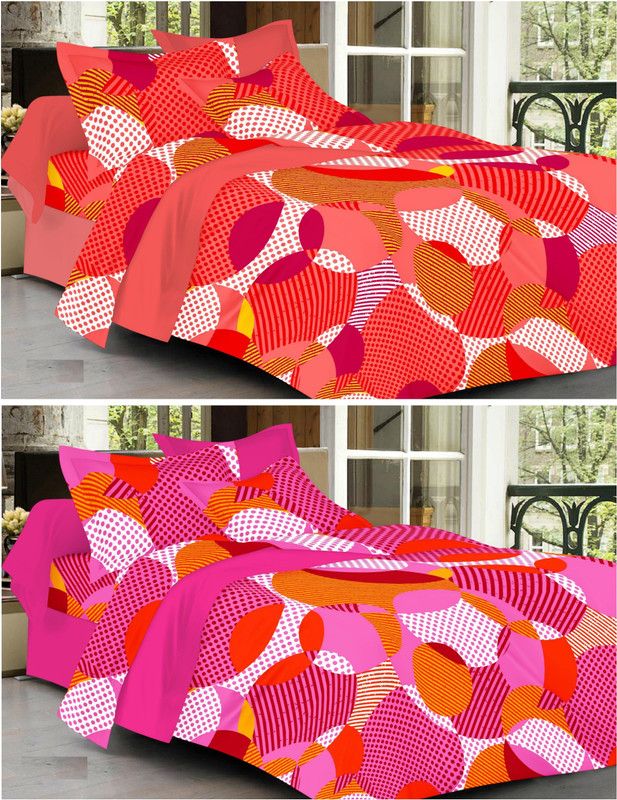 Valtellina Cotton Double Abstract Flat Bedsheet  (Pack of 2, Multicolor)