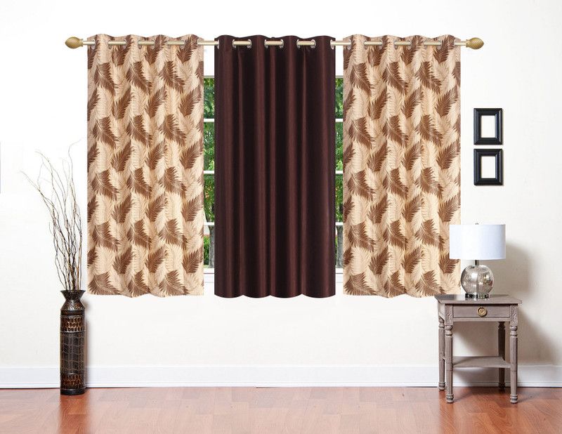 Flossy 152 cm (5 ft) Polyester Semi Transparent Window Curtain (Pack Of 3)  (Abstract, Brown)