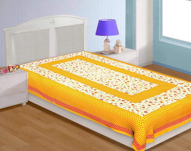 AJ Home 144 TC Cotton Single Floral Flat Bedsheet  (Pack of 1, Yellow)