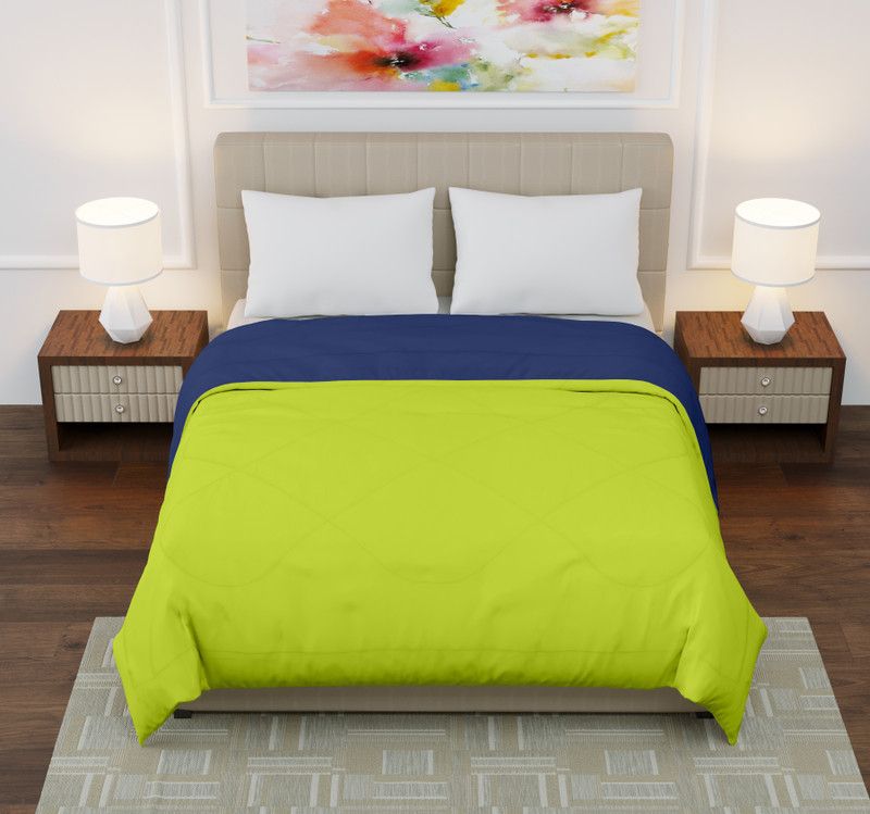 ULTRADIVEX Solid Single Comforter for Mild Winter  (Microfiber, Blue & Lemon Green)