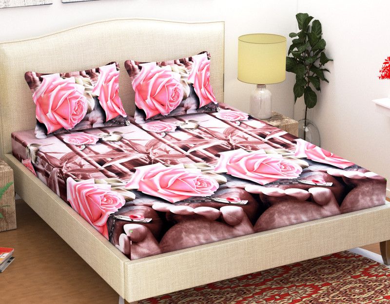 Handloomwala 180 TC Polycotton Double 3D Printed Flat Bedsheet  (Pack of 1, Grey)