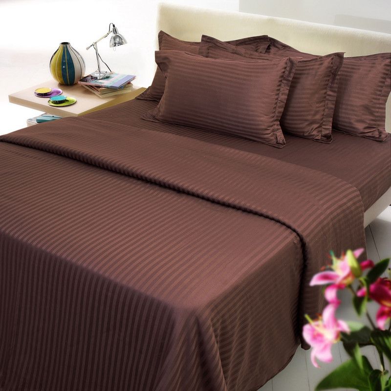 Mark Home 300 TC Cotton Single Solid Fitted (Elastic) Bedsheet  (Pack of 2, Brown)