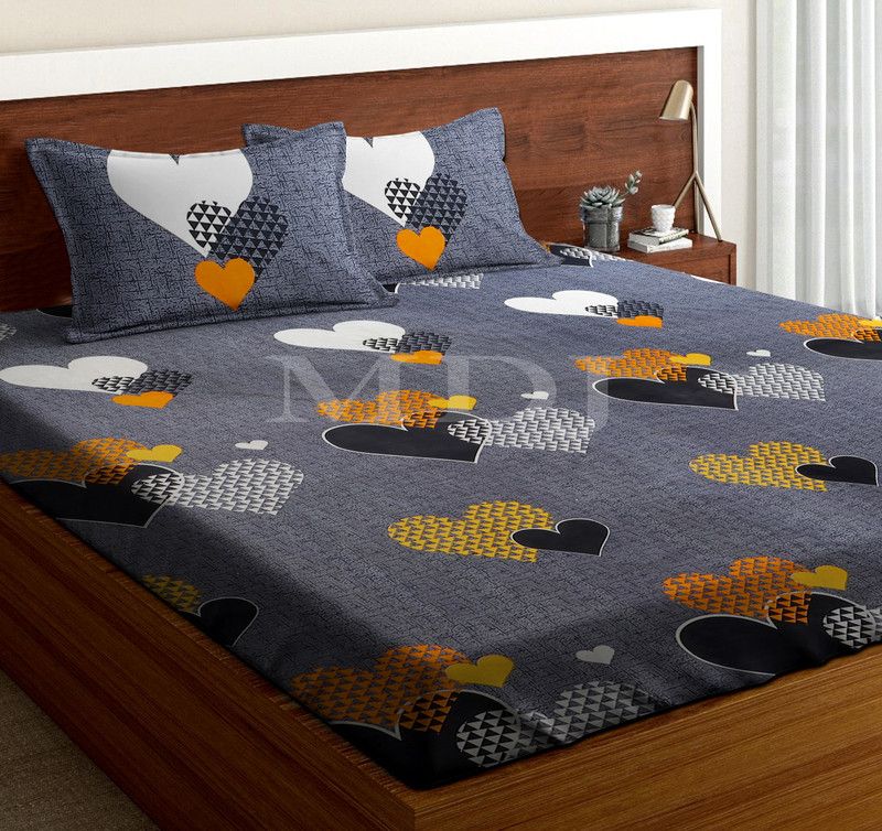 MDJ 160 TC Microfiber Double Printed Flat Bedsheet  (Pack of 1, Grey)