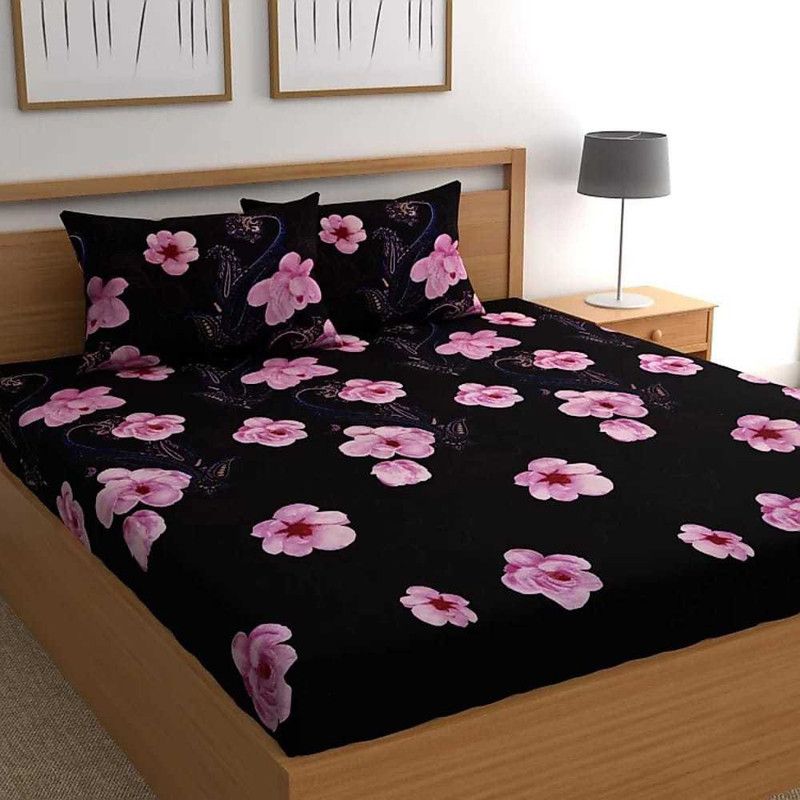 250 TC Cotton Double King Printed Bedsheet  (Pack of 1, black)
