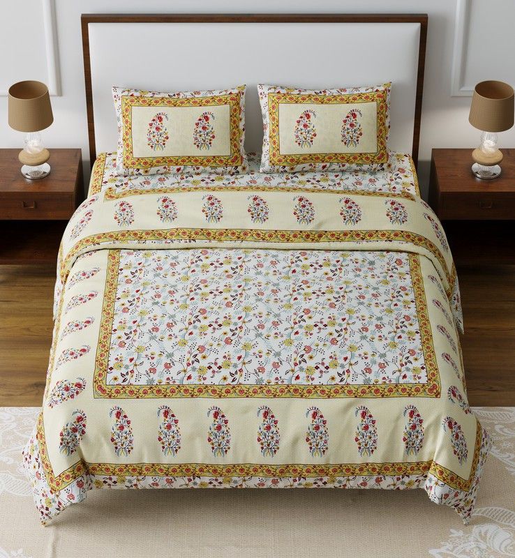 Pranavi 144 TC Cotton King Floral Flat Bedsheet  (Pack of 1, Maroon)