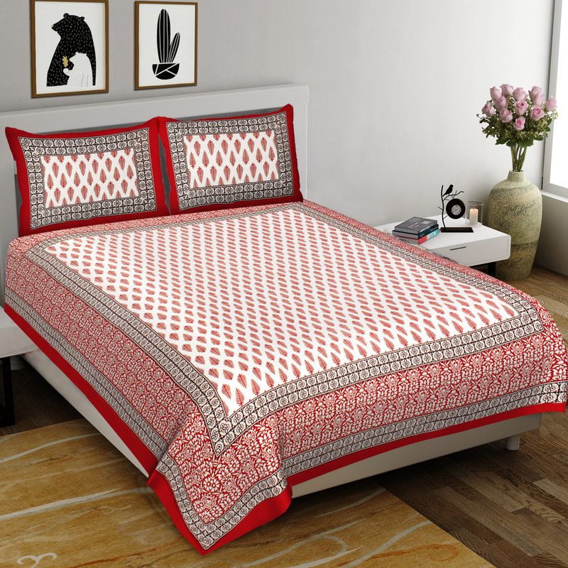 Welldeal 220 TC Cotton King Floral Flat Bedsheet  (Pack of 1, Red)