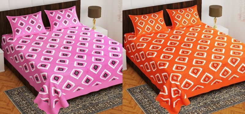 144 TC Cotton Double Abstract Bedsheet  (Pack of 2, Multicolor)