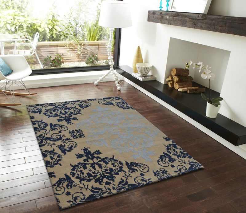 FURNISHINGLAND Blue, Beige Polyester Area Rug  (91 cm, X 153 cm, Rectangle)