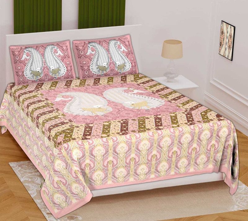 ISHITA CREATION 150 TC Cotton Double Printed Flat Bedsheet  (Pack of 1, Pink)