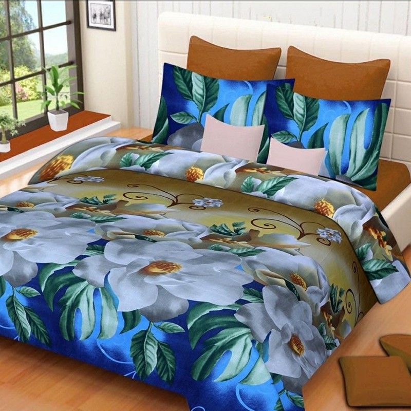 Twinkle Star's 189 TC Polycotton Double 3D Printed Flat Bedsheet  (Pack of 1, Blue)