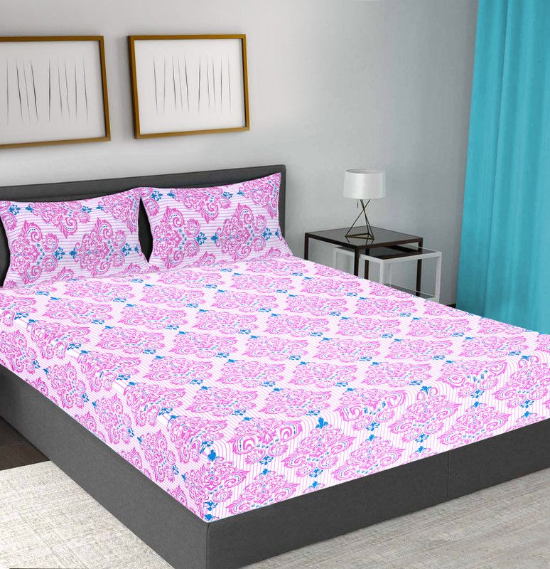 FrionKandy Living 104 TC Cotton Double Floral Flat Bedsheet  (Pack of 1, Light Purple)