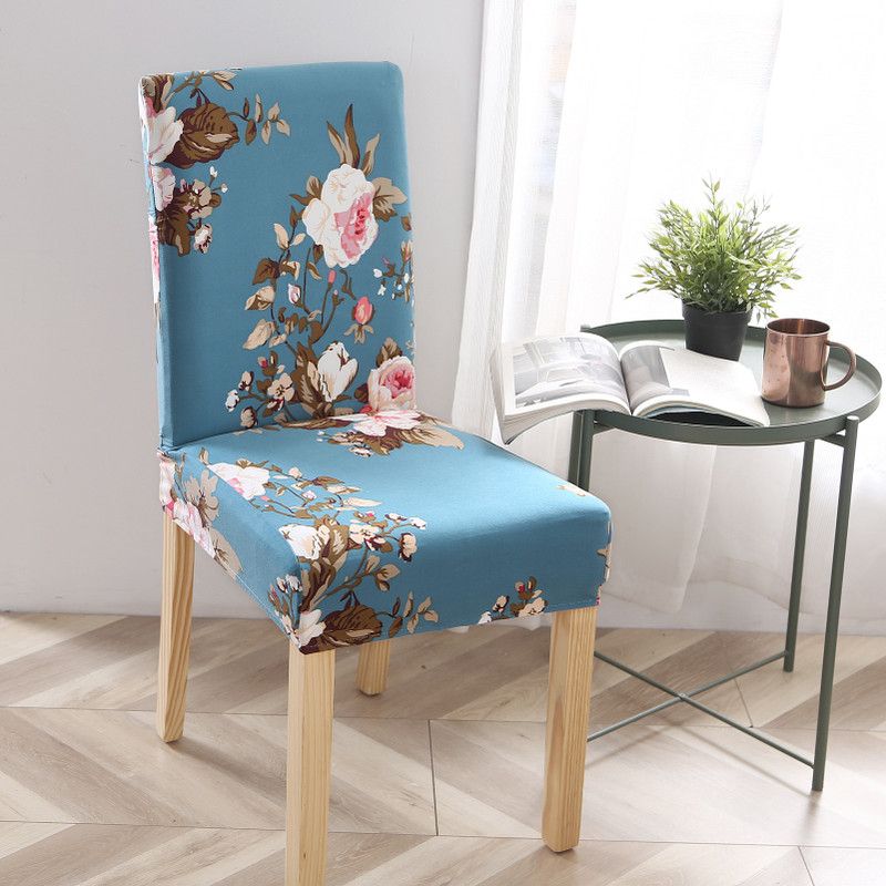 Elsker Polyester Floral Chair Cover  (BLUE Pack of 4)
