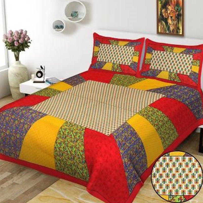 MOXIE 150 TC Cotton Double Jaipuri Prints Flat Bedsheet  (Pack of 1, Multicolor)