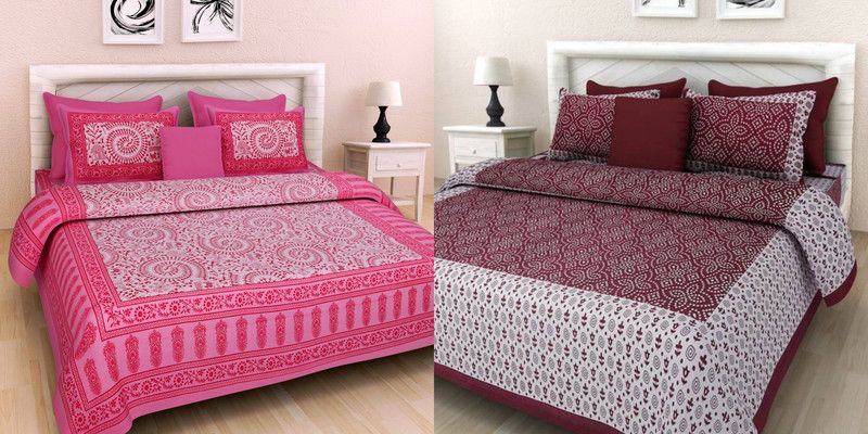 180 TC Cotton Double Floral Bedsheet  (Pack of 2, Pink)