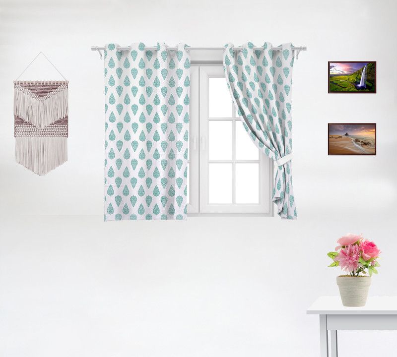 CARLTON LONDON 152 cm (5 ft) Cotton Semi Transparent Window Curtain (Pack Of 2)  (Printed, Aqua Green)