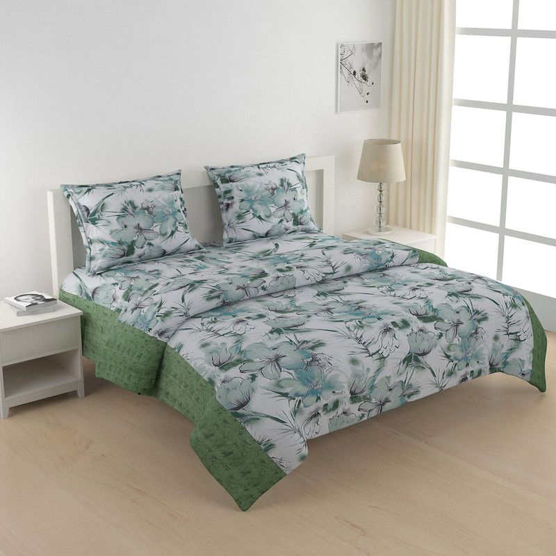 SWAYAM Cotton Double King Sized Bedding Set  (Green,White)