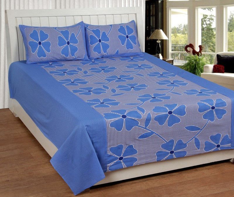 180 TC Microfiber Double 3D Printed Bedsheet  (Pack of 1, Blue)