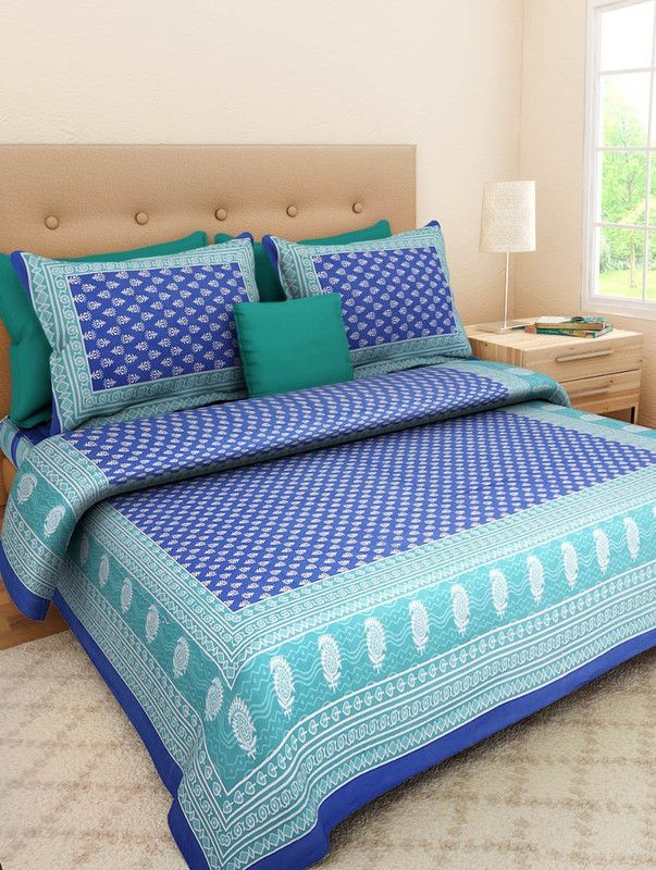 RAJDEVI JAIPUR PRINTS 351 TC Cotton Double Floral Flat Bedsheet  (Pack of 1, Multicolor)