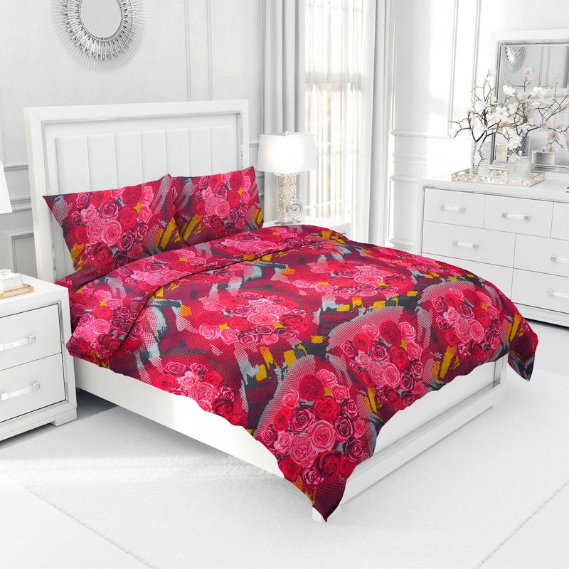 Shyokandfab 170 TC Cotton Double 3D Printed Flat Bedsheet  (Pack of 1, Red)