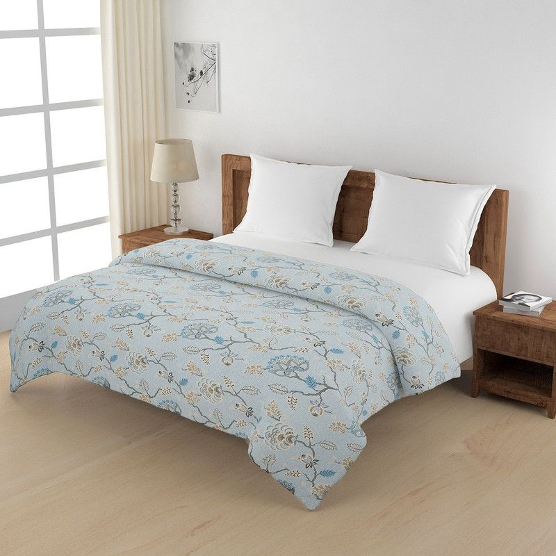 SWAYAM Floral Double Quilt for Heavy Winter  (Cotton, Blue,Grey)