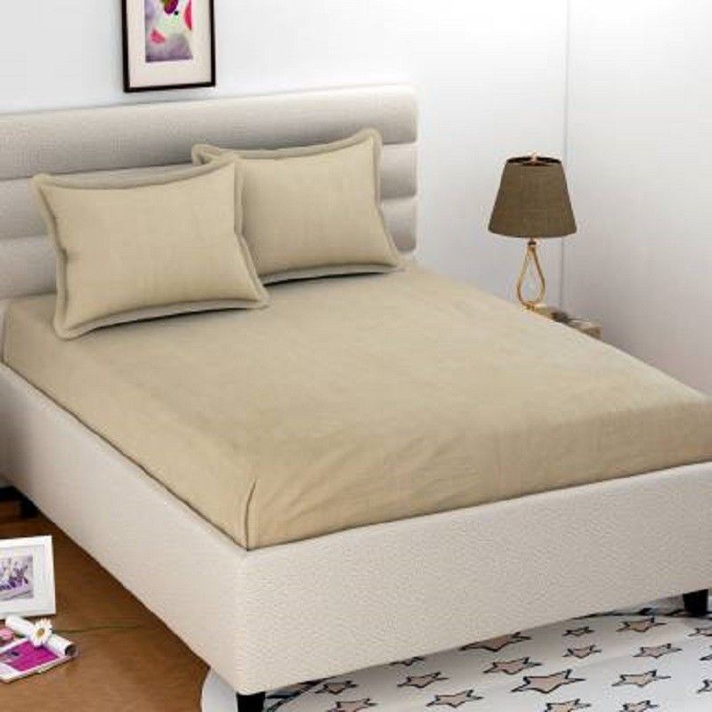 shyokand 199 TC Cotton Queen Self Design Flat Bedsheet  (Pack of 1, Cream)