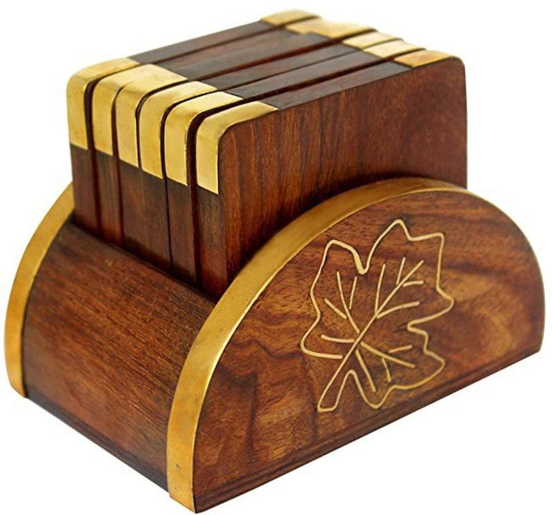 CRAFTSEXPORT Square Wood Coaster Set  (Pack of 6)