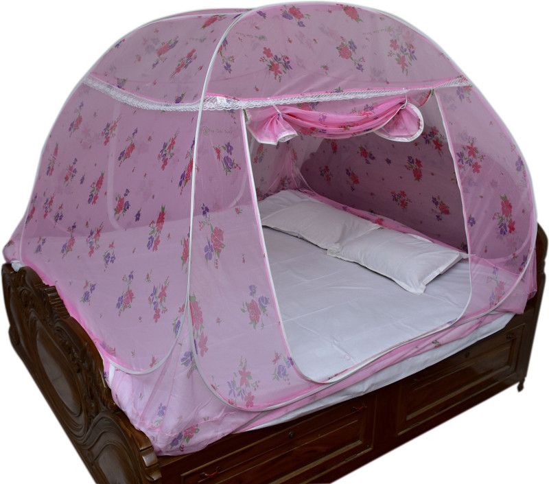 HOMELORE Polyester Adults Washable Foldable, Flexible for Double bed, King Size bed, Queen Size bed Printed Mosquito Net  (LIGHT PINK, Tent)