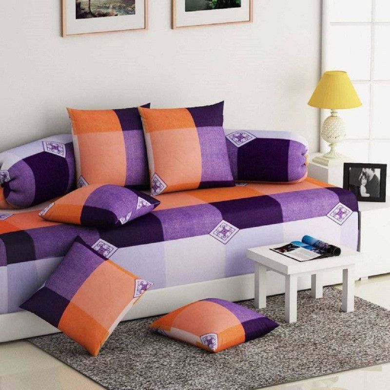 SINGHS VILLAS DECOR Cotton Checkered Diwan Set  (Multicolor)