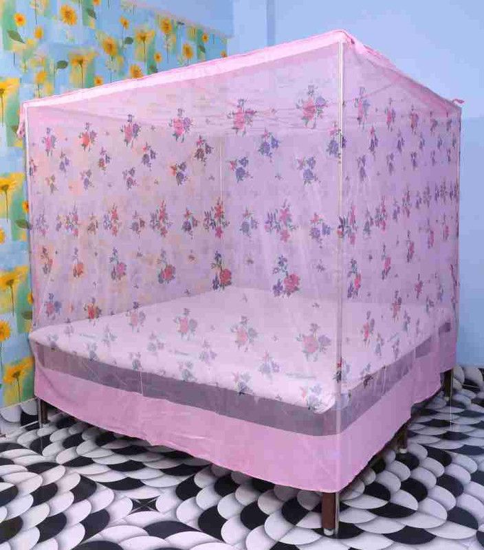 thakur and sons Cotton Adults Washable Best Quality Pink Double Bed Mosquito Net  (Pink, Ceiling Hung)